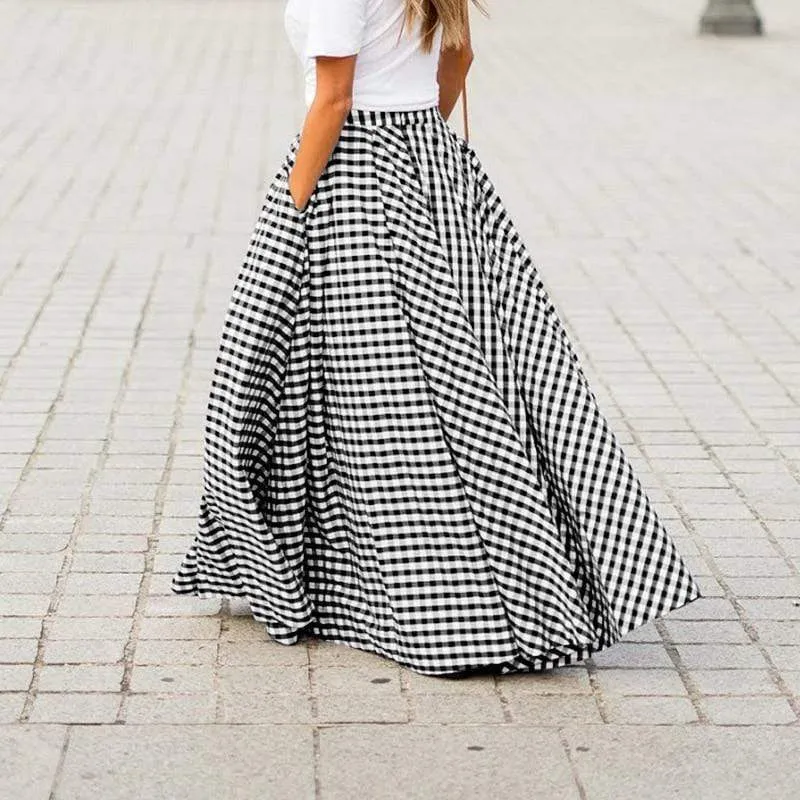 Crystal Elegant Plaid Maxi Skirt