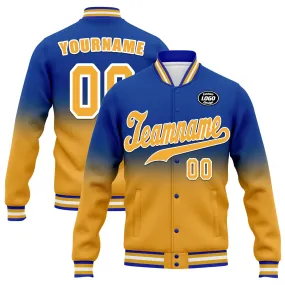 Custom Blue Yellow Fade Fashion Jacket Bomber Full-Snap Varsity Letterman Personalized Jacket FZ005-D020229-28