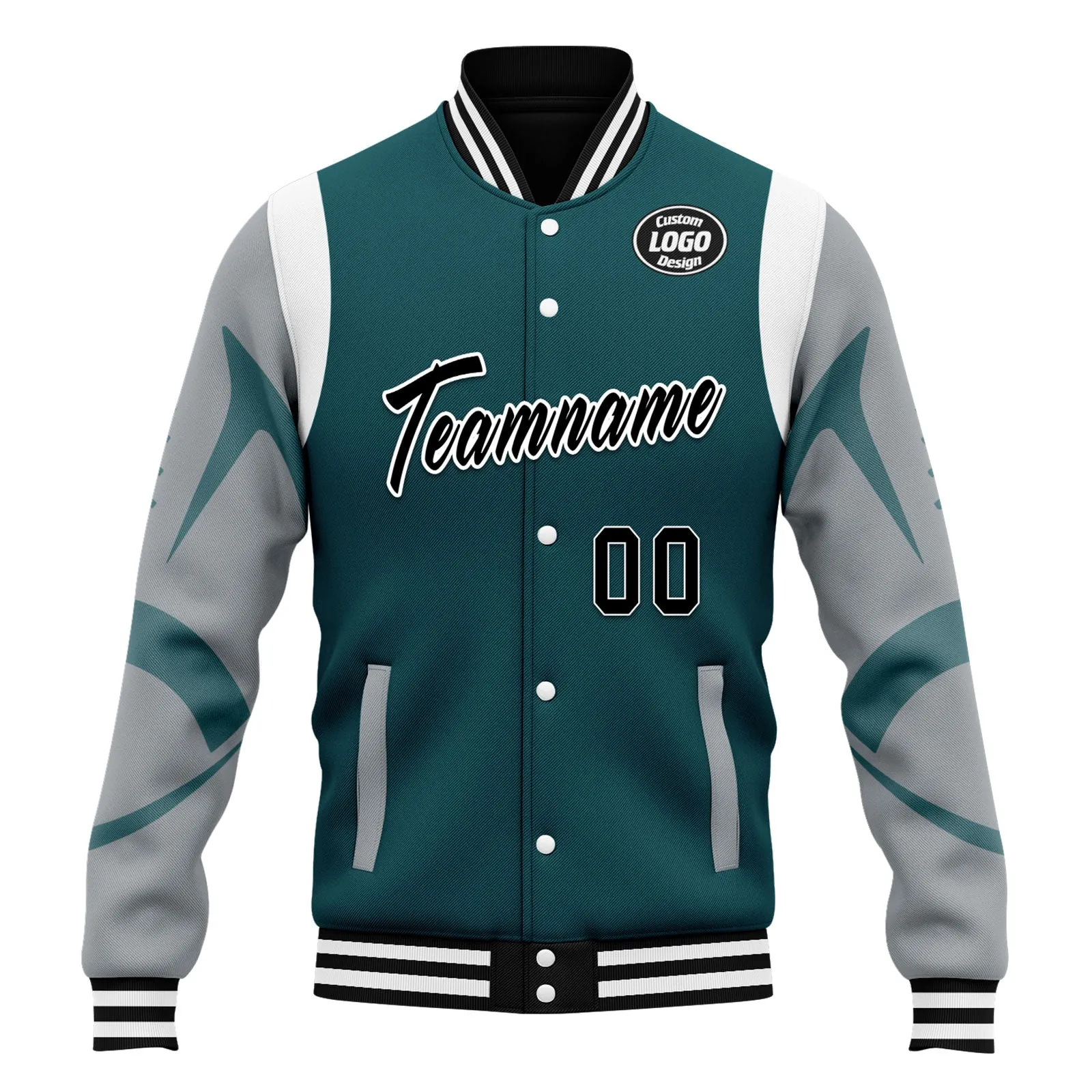 Custom Green Philadelphia Jacket Bomber Full-Snap Varsity Letterman Personalized Jacket FZ005-D025004-21