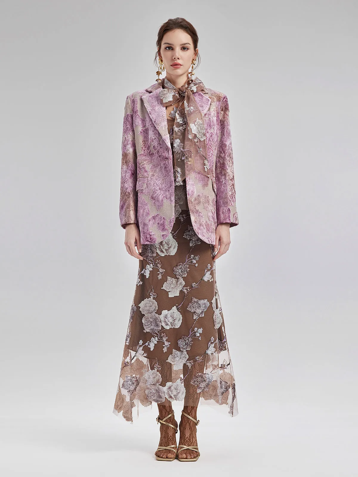 Custom Italian Rose Jacquard Blazer - Star Queen