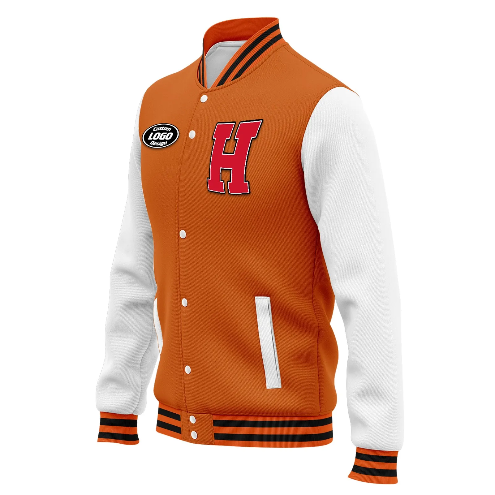 Custom Orange White Jacket Bomber Full-Snap Varsity Letterman Personalized Jacket FZ005-D020255-8