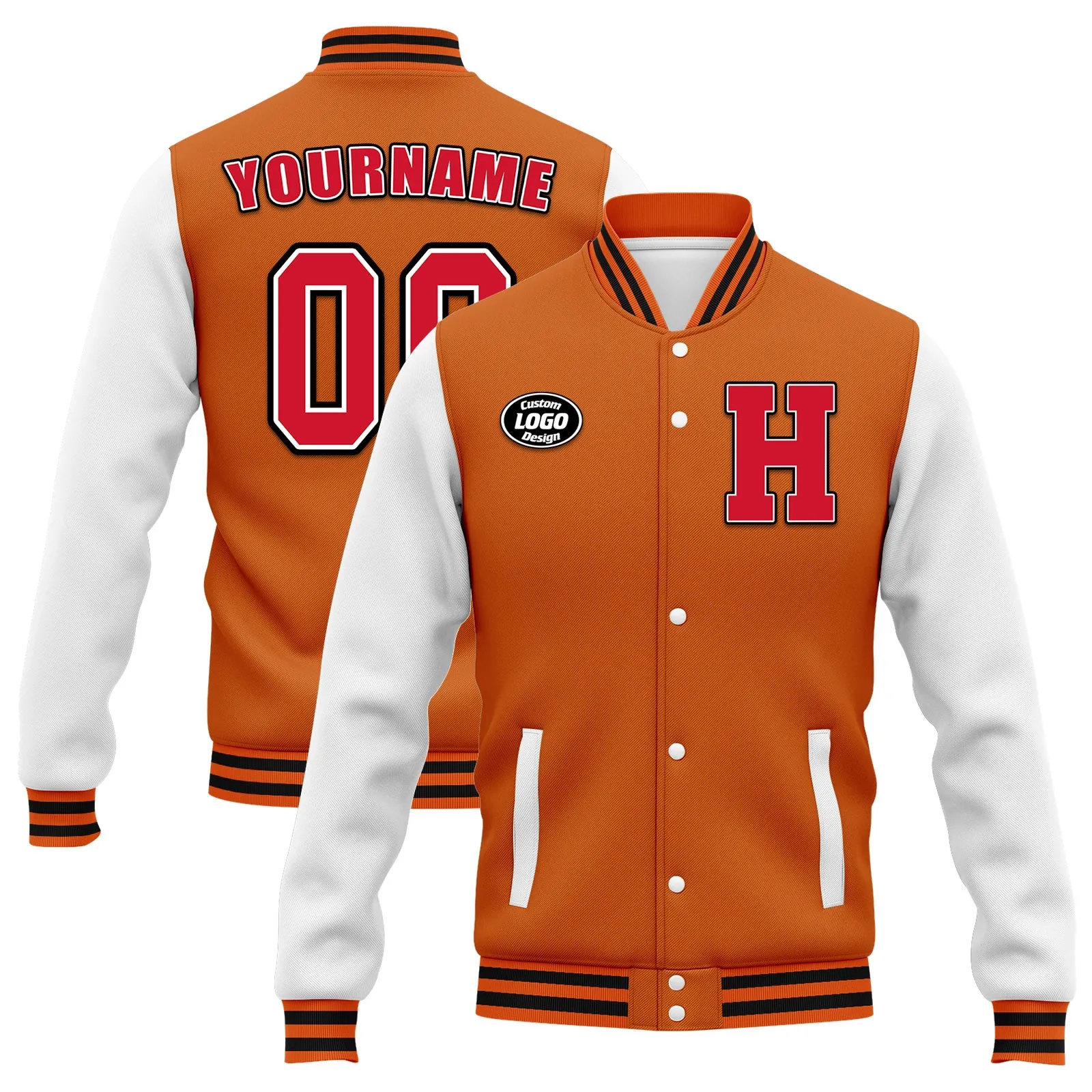 Custom Orange White Jacket Bomber Full-Snap Varsity Letterman Personalized Jacket FZ005-D020255-8