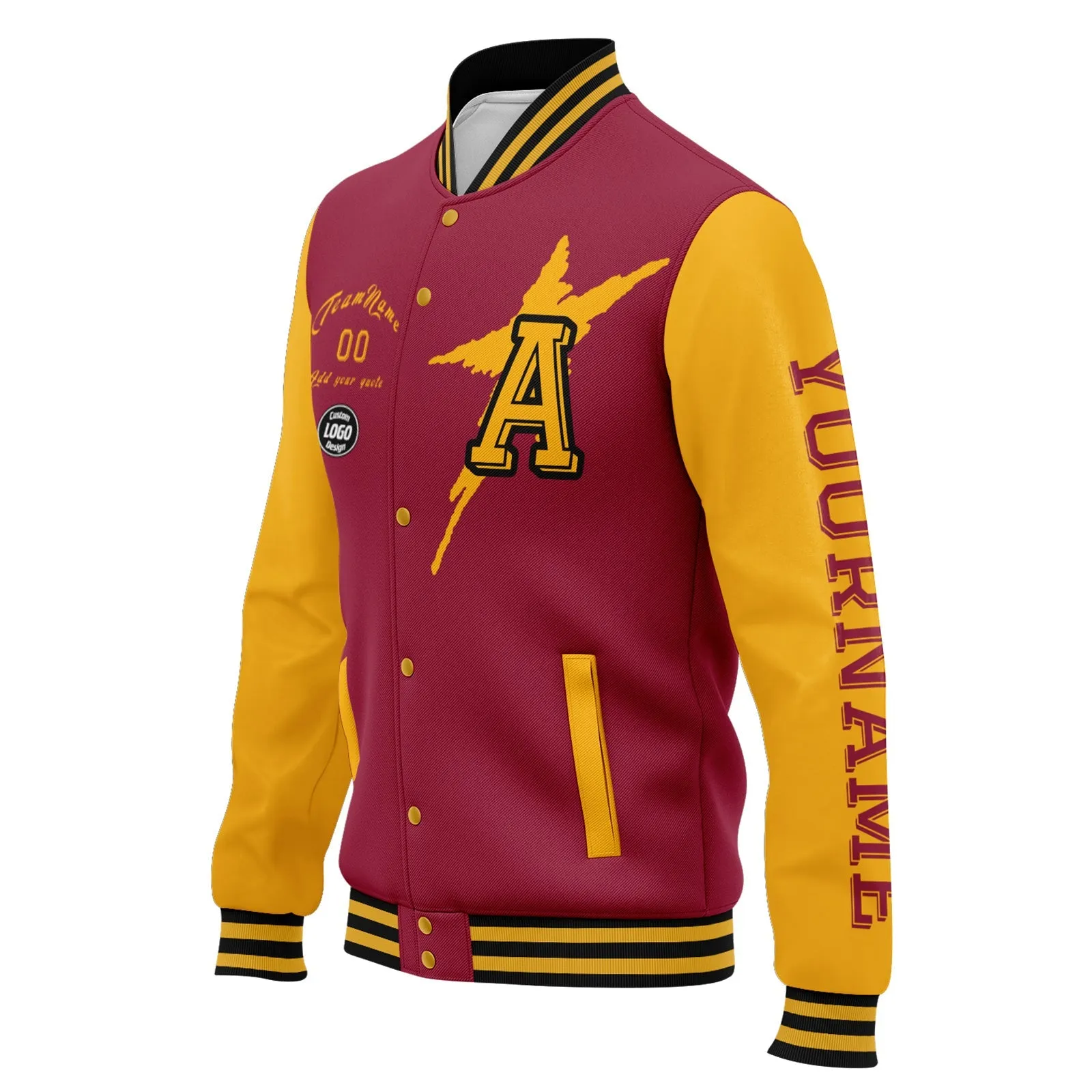 Custom Red Yellow Arizona Jacket Bomber Full-Snap Varsity Letterman Personalized Jacket FZ005SX-D020290-1