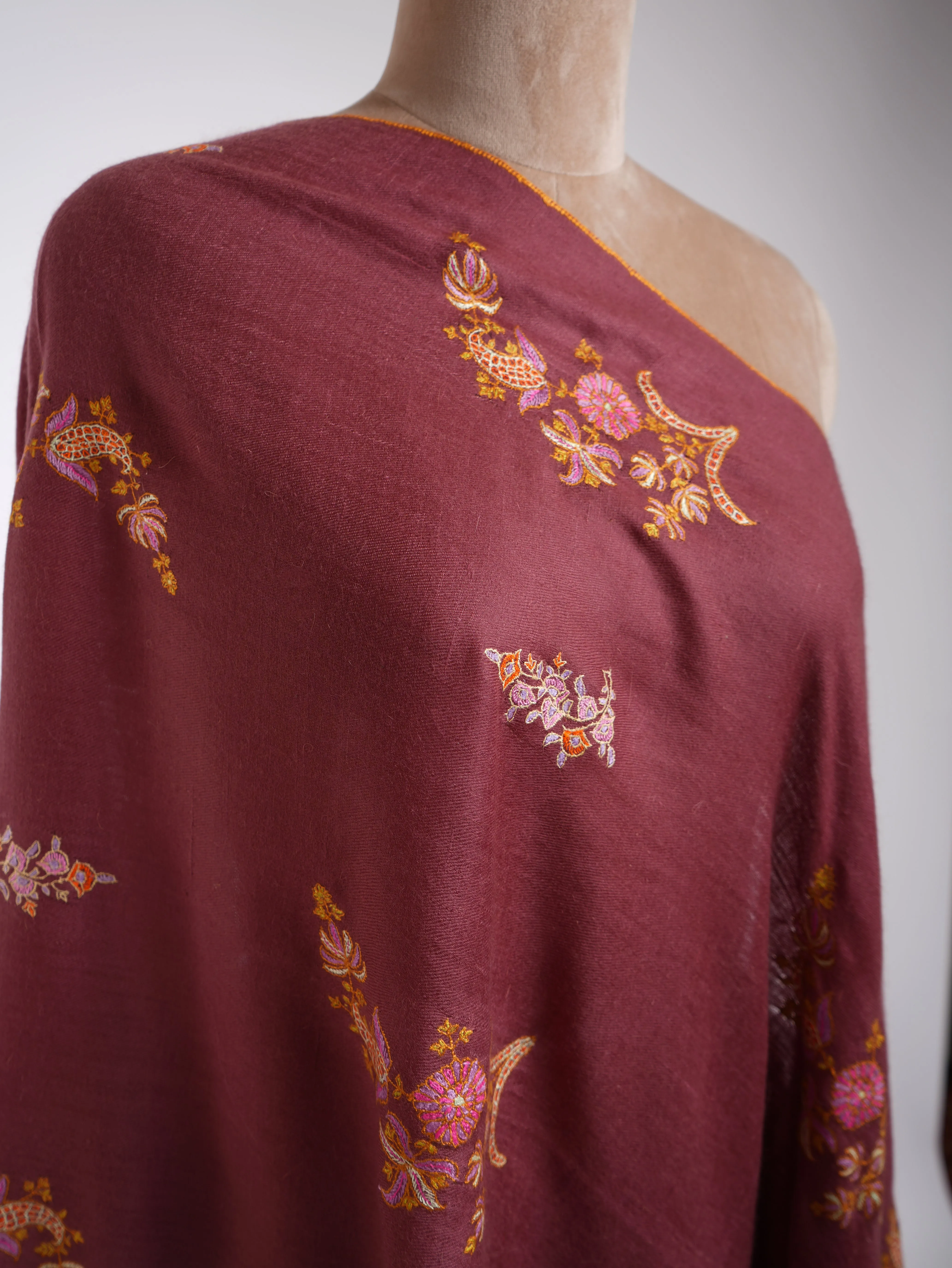 Dark Mauve Hand Embroidered Cashmere.