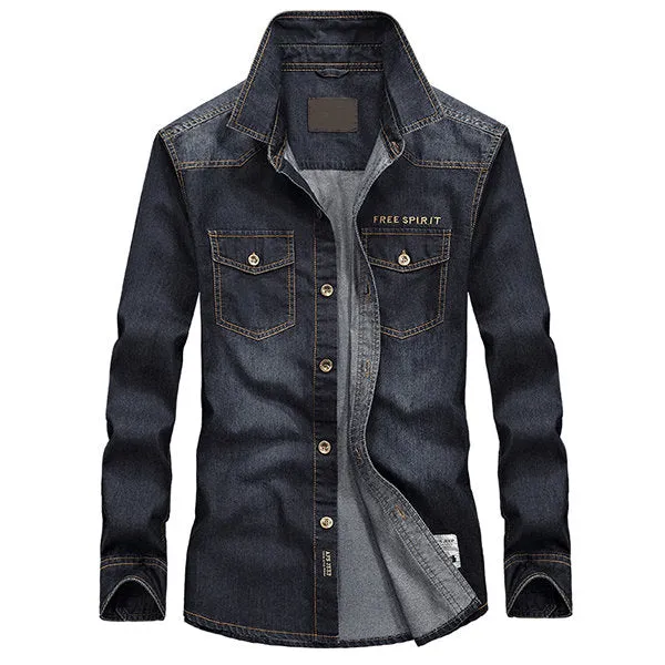 Denim Cargo Shirts for Men Casual Outdoor Soft Chest Pockets Loose