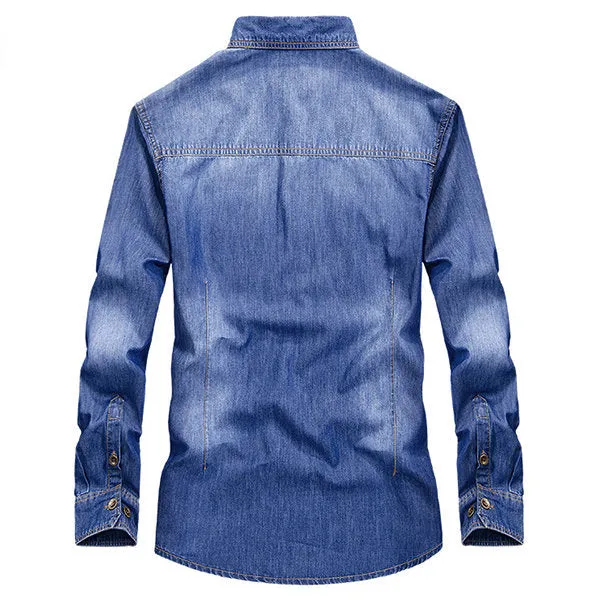 Denim Cargo Shirts for Men Casual Outdoor Soft Chest Pockets Loose