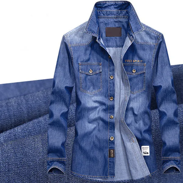 Denim Cargo Shirts for Men Casual Outdoor Soft Chest Pockets Loose