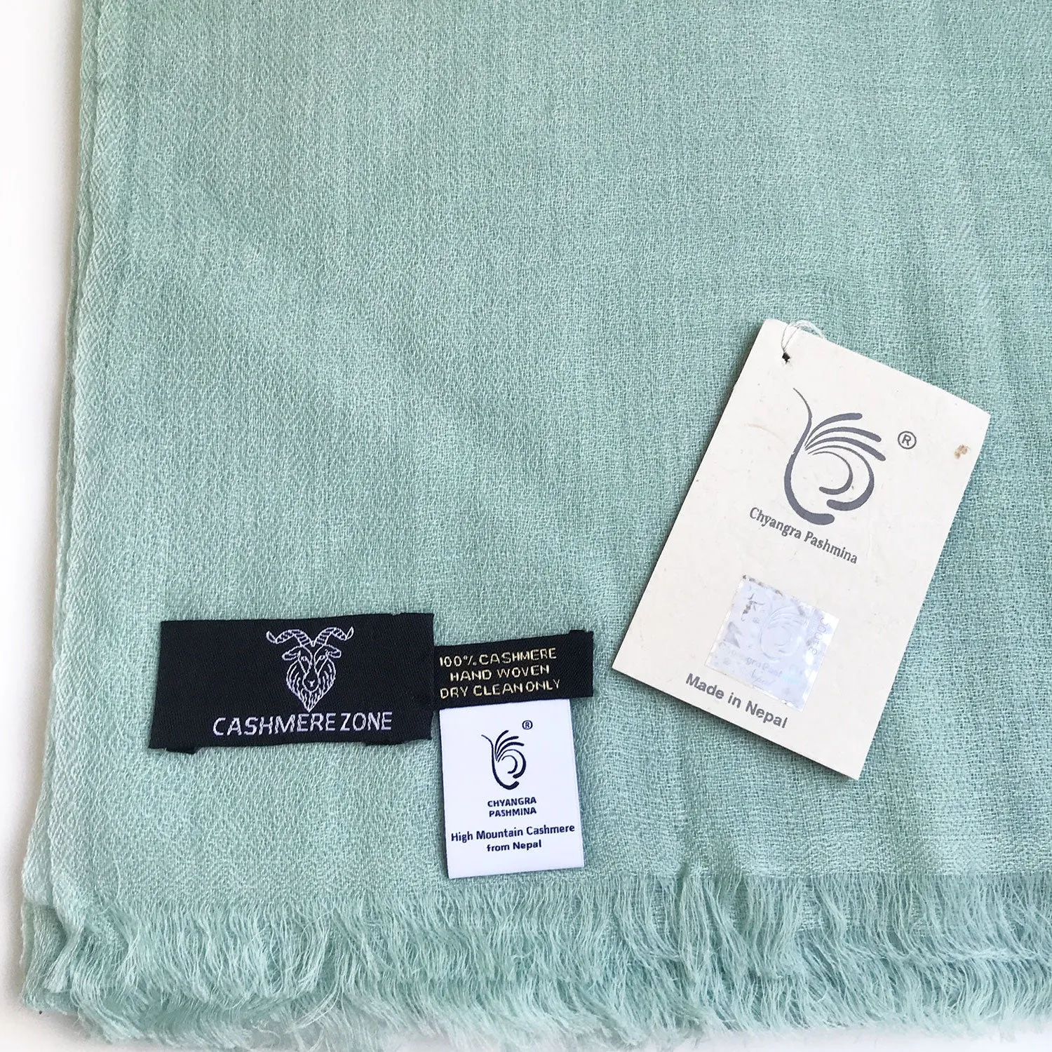 Diamond Weave Pure Pashmina Shawl Mint