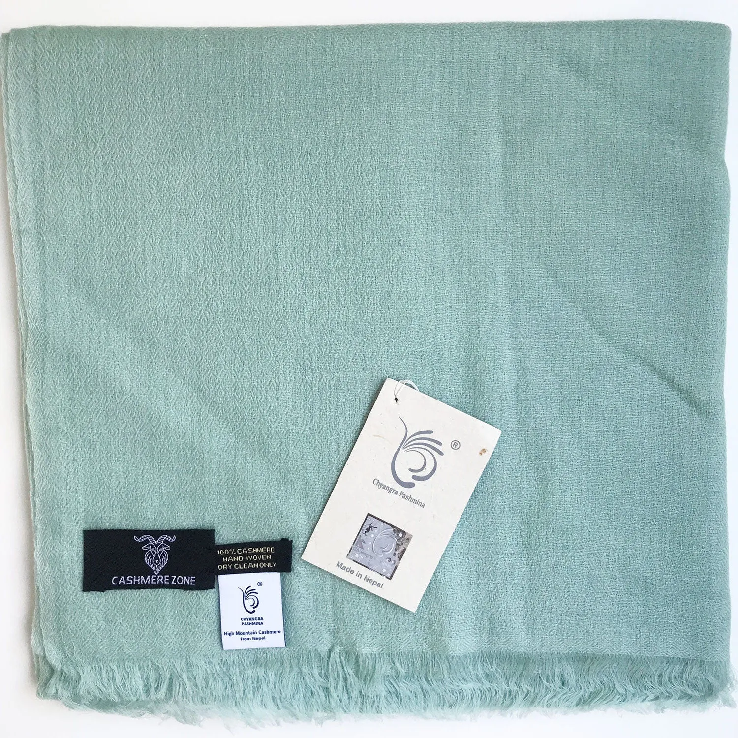 Diamond Weave Pure Pashmina Shawl Mint