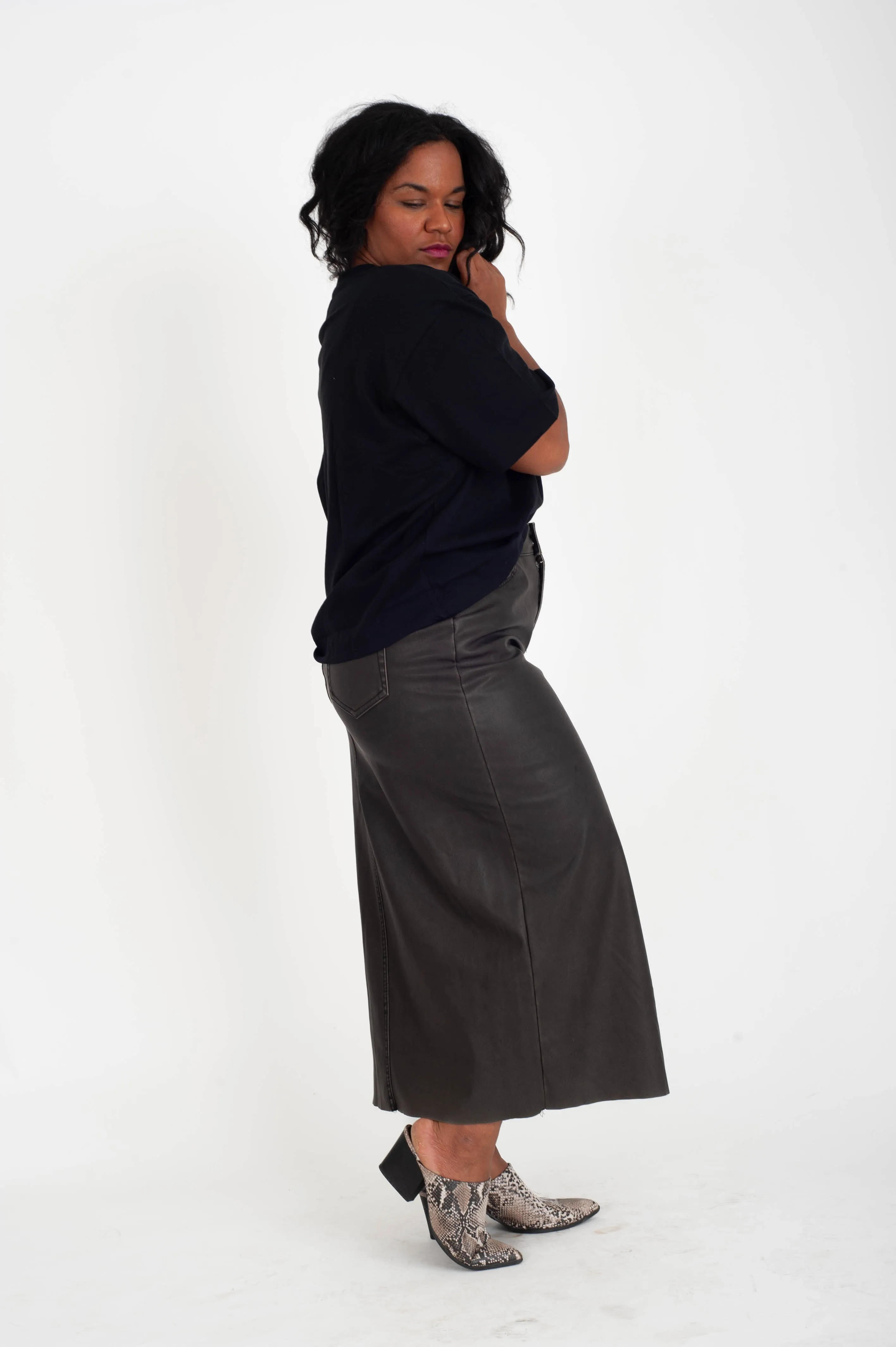 Distressed Faux Leather Skirt