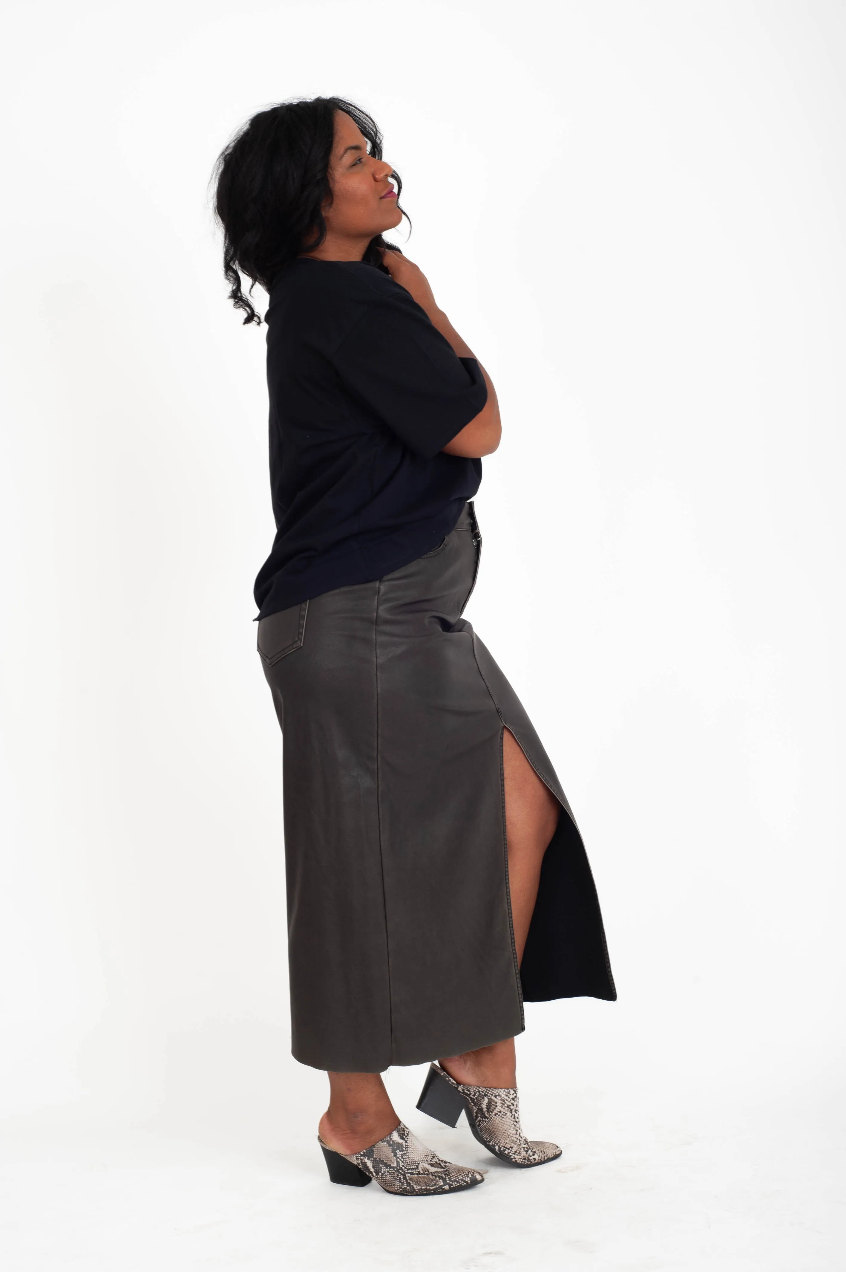 Distressed Faux Leather Skirt