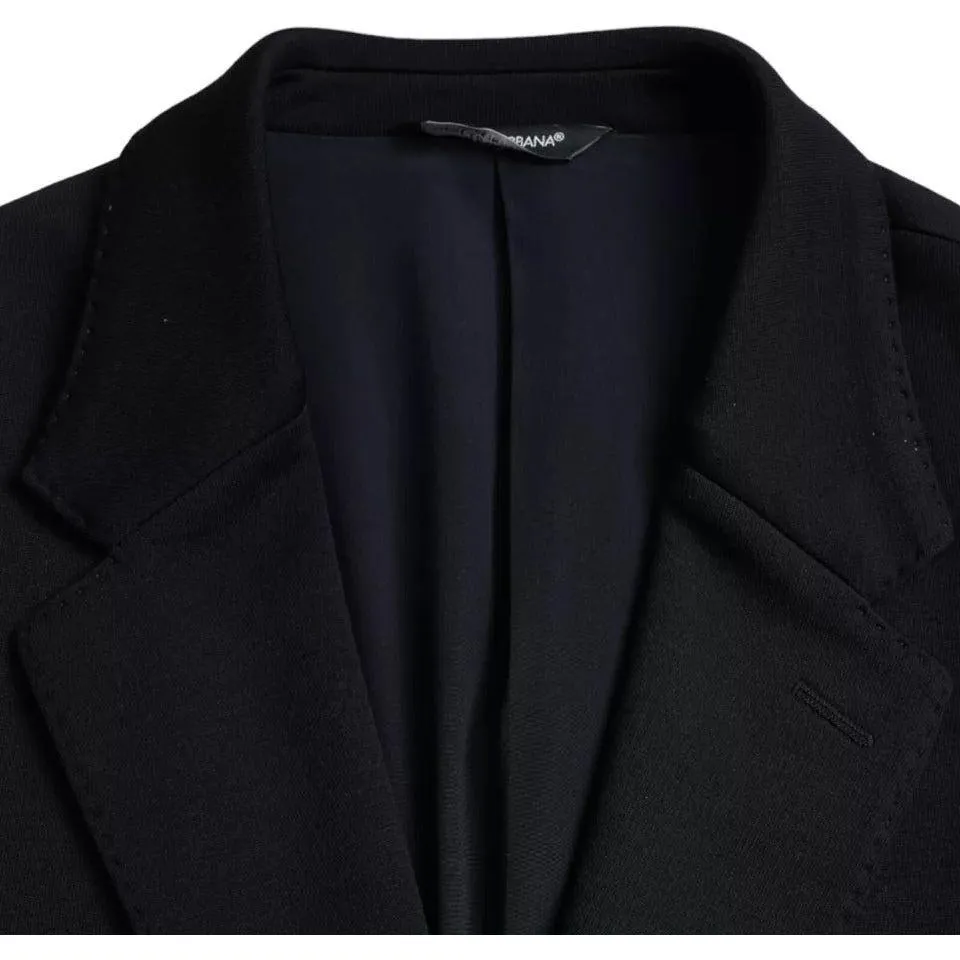 Dolce & Gabbana Blue Wool Notch Single Breasted Coat Blazer