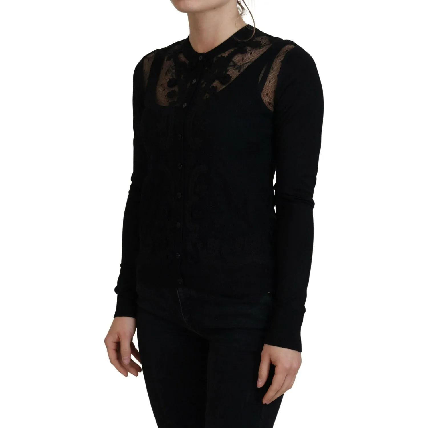 Dolce & Gabbana Elegant Black Floral Lace Cardigan Sweater