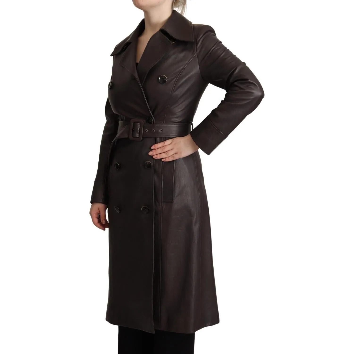 Dolce & Gabbana Elegant Double-Breasted Lambskin Leather Coat