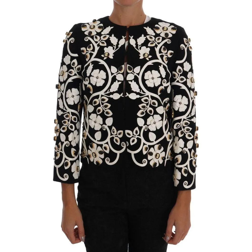 Dolce & Gabbana Floral Embroidered Crystal Wool Coat Jacket