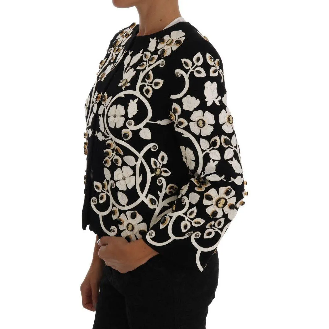 Dolce & Gabbana Floral Embroidered Crystal Wool Coat Jacket