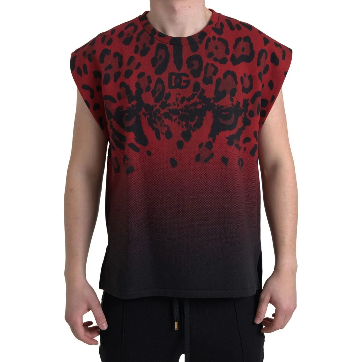 Dolce & Gabbana Red Leopard Print Cotton Tank Top