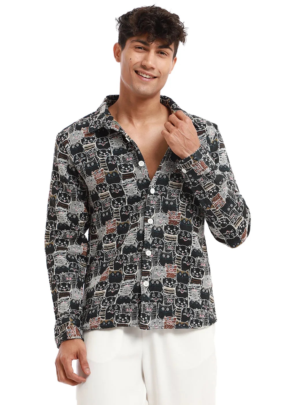 Doodle Cat Jacquard Shacket