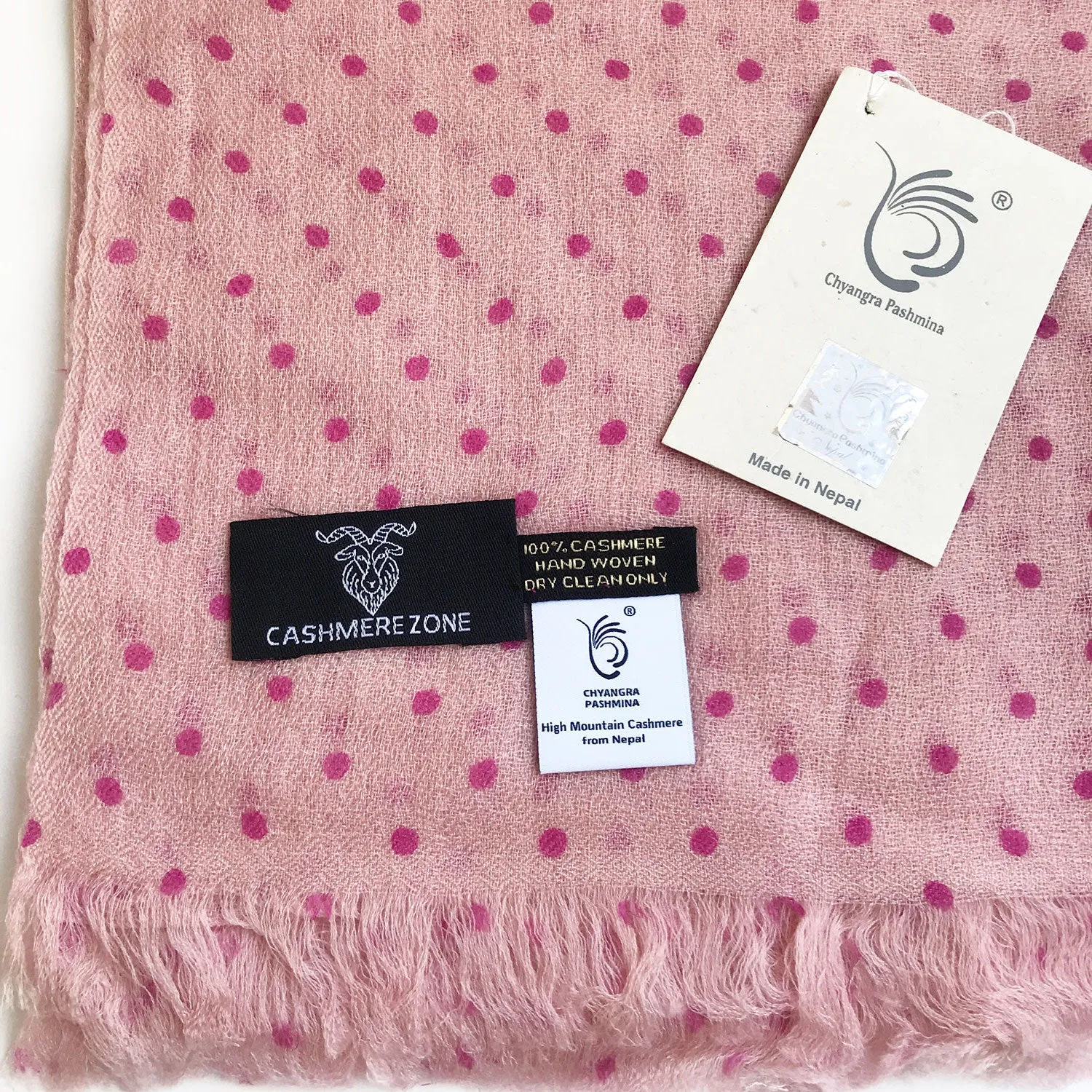 Dot Print Diamond Weave Pure Pashmina Shawl Pink