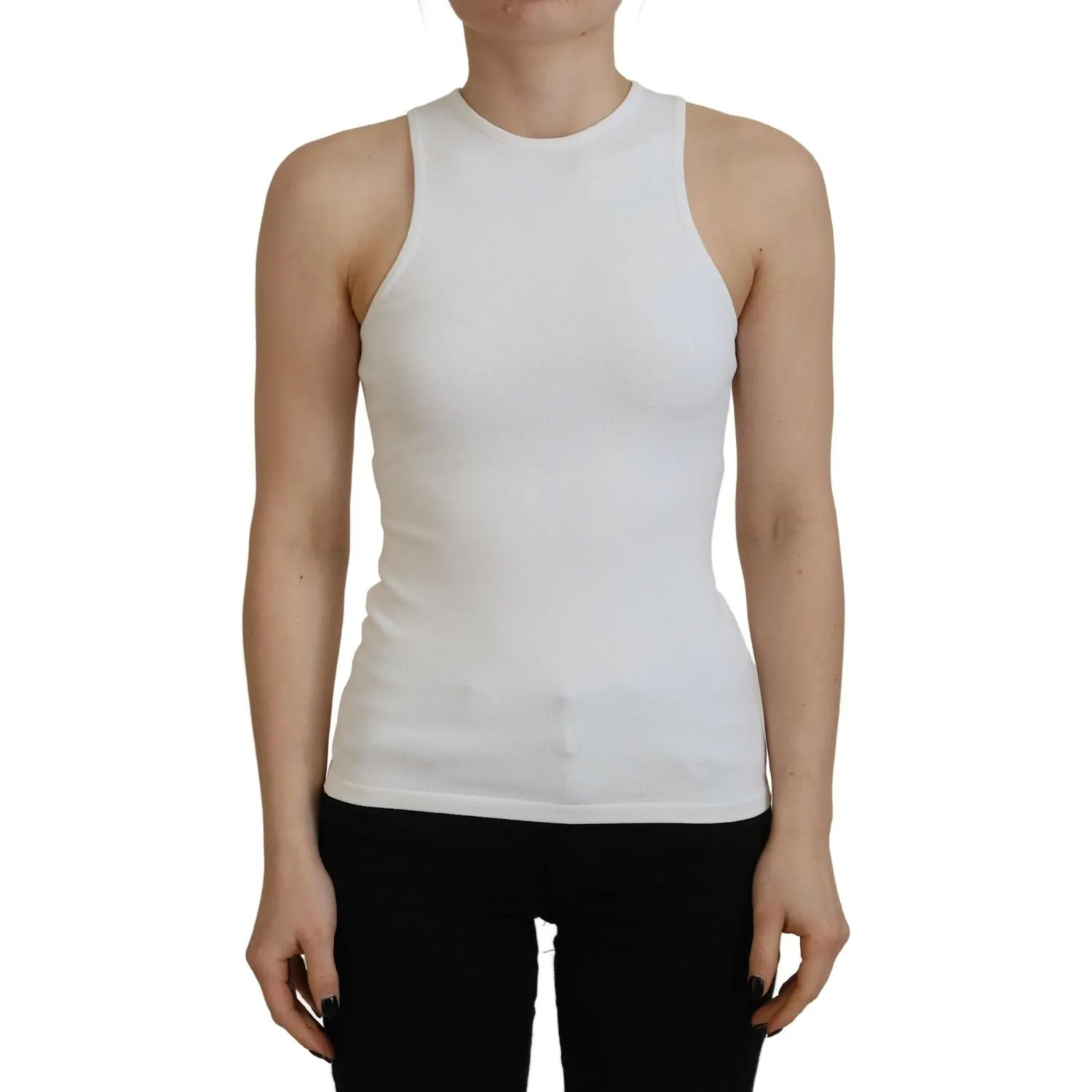 Dsquared² White Viscose Sleeveless Round Neck Tank T-shirt