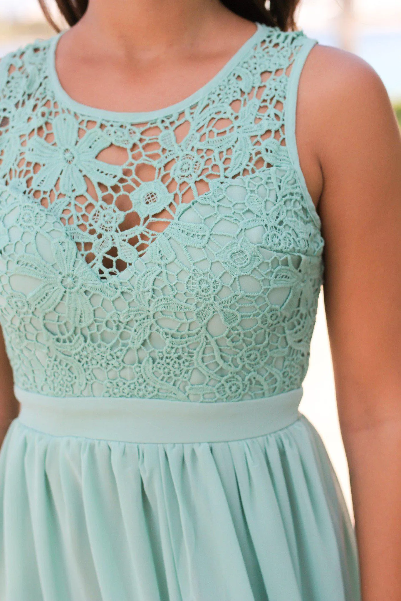 Dusty Mint Crochet Maxi Dress with Open Back