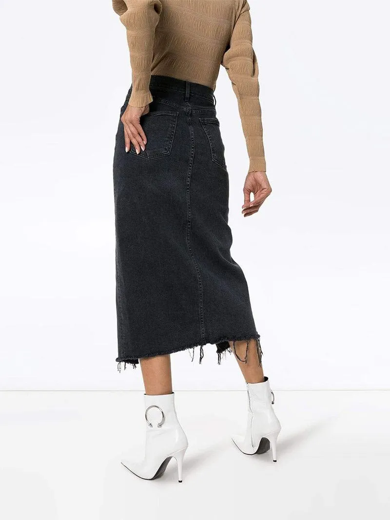 Elizabella front slit denim skirt