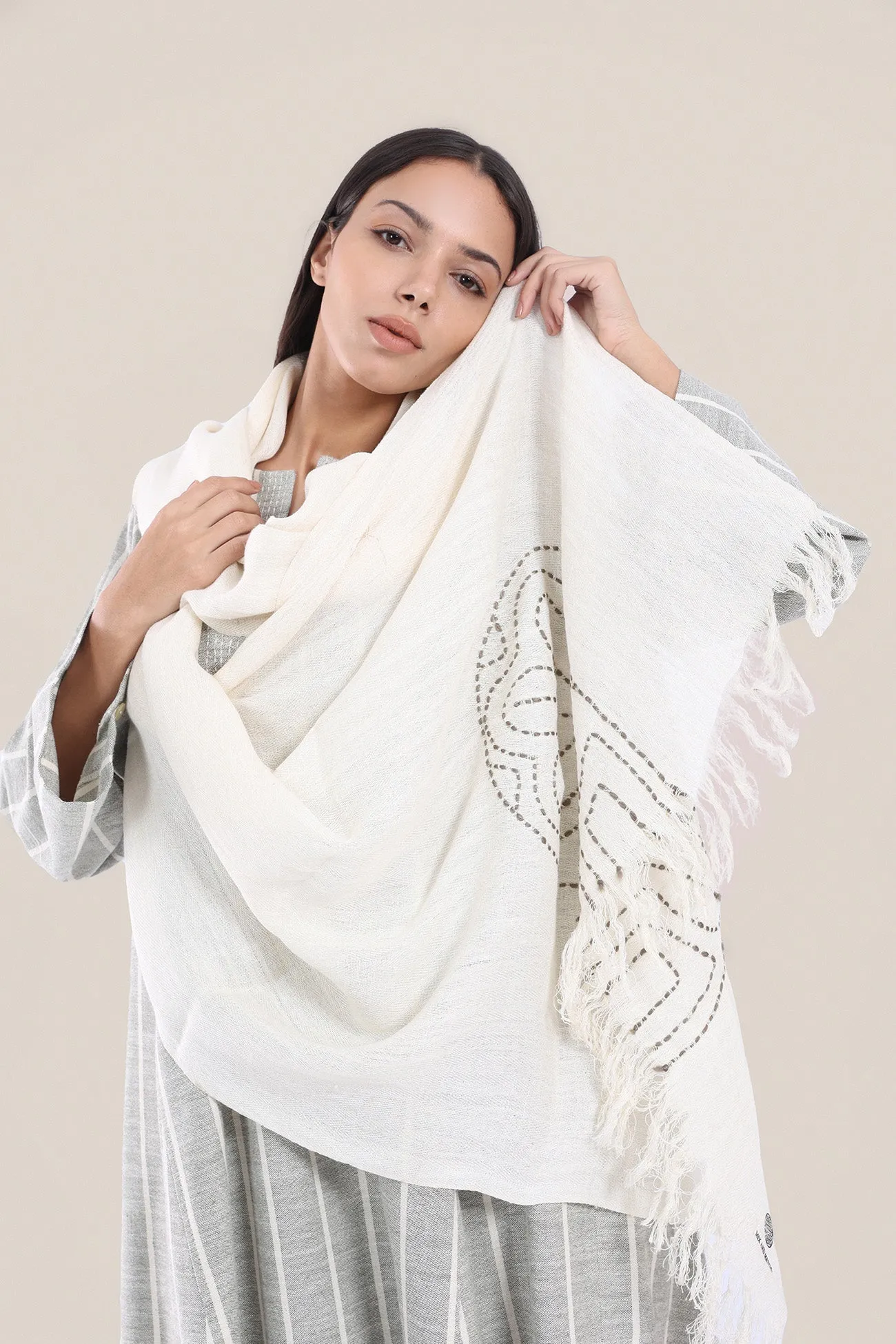 Embroidered hand loomed shawl