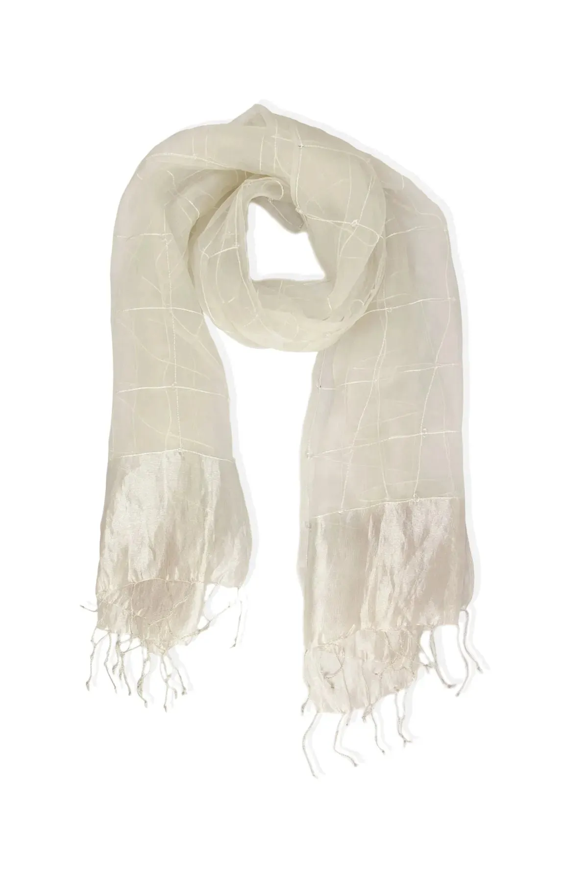 Embroidered Silk Fringed Scarf