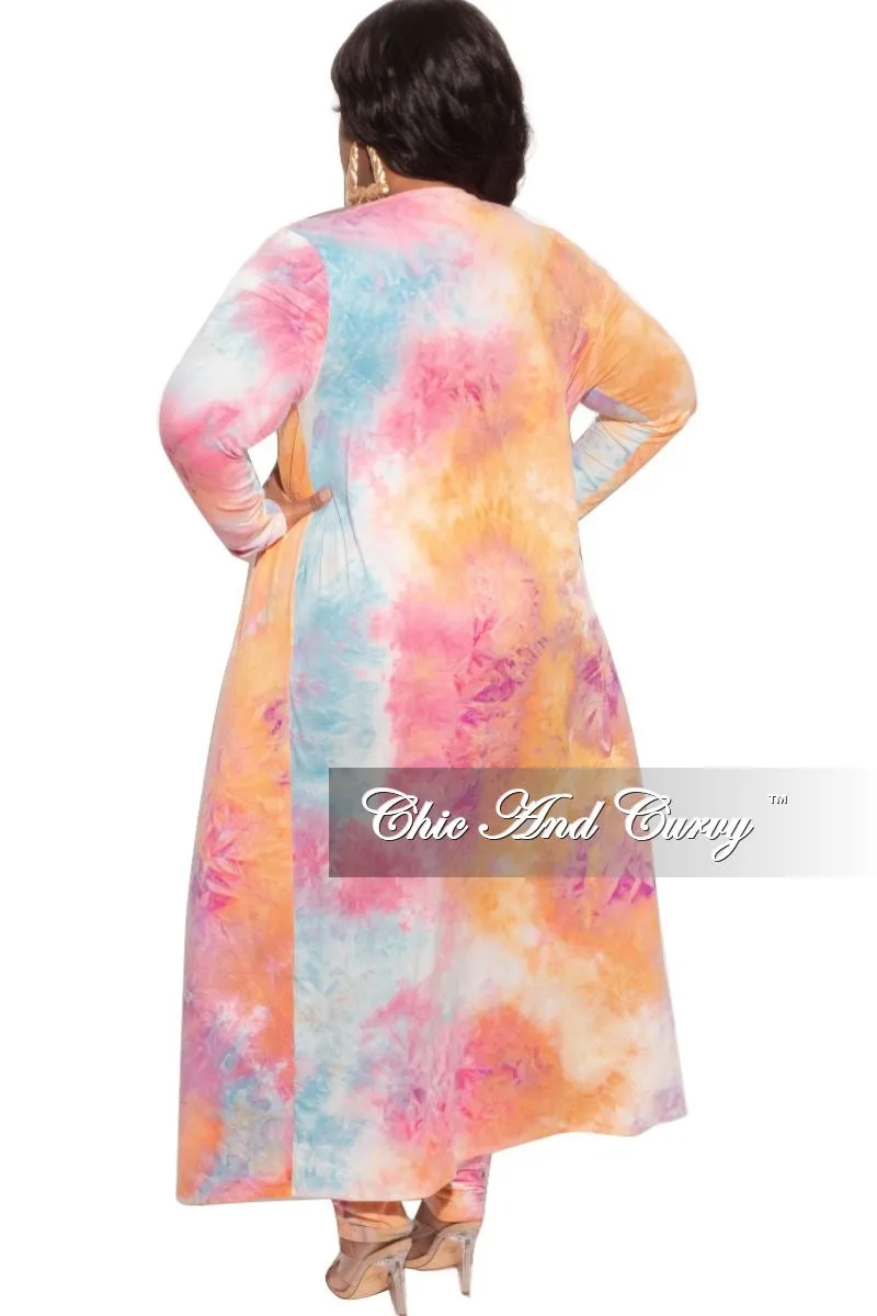 Final Sale Plus Size 2-Piece Duster & Spaghetti Strap Jumpsuit Set in Rainbow Sherbet Print