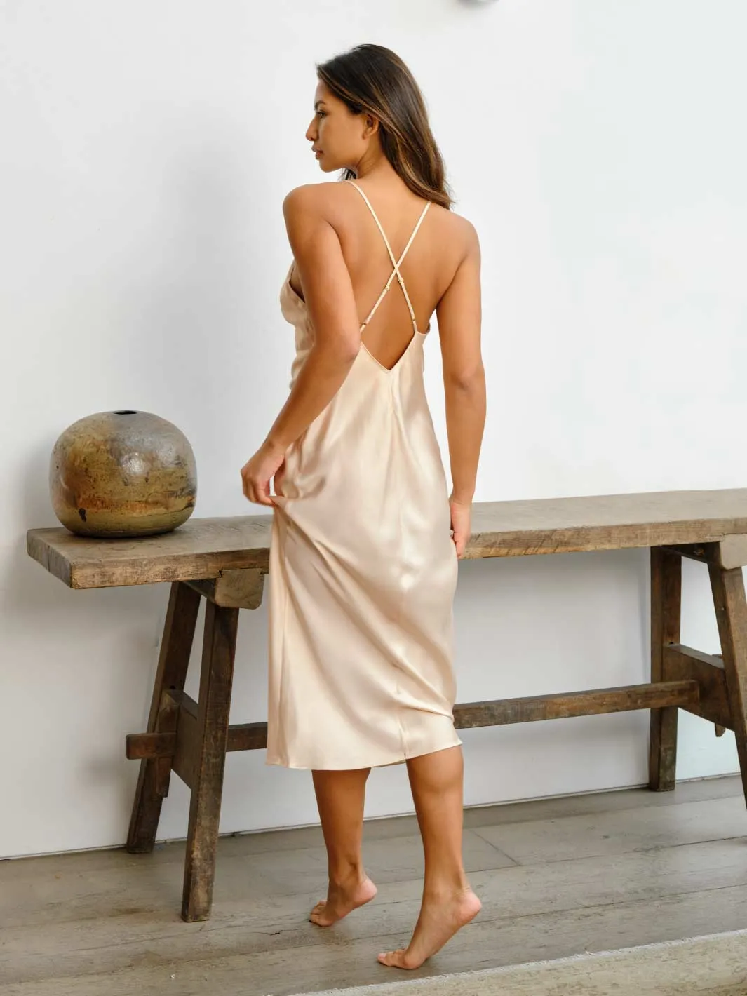 Fleur Du Jour Blush Silk Slip Dress