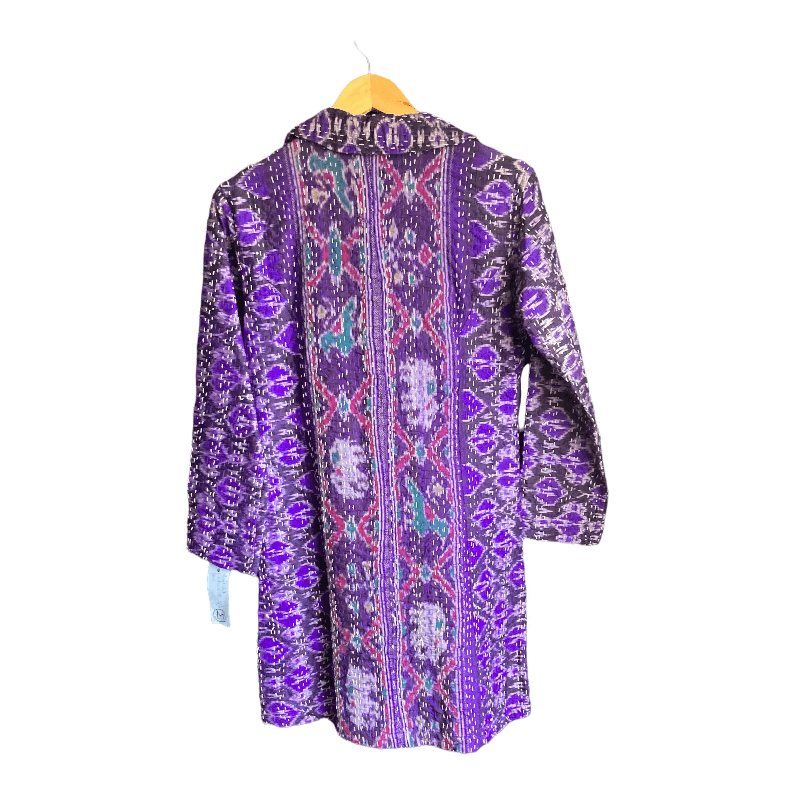 Frangipani Silk Purple Multi-Coloured Long Sleeved Coat UK Size 12