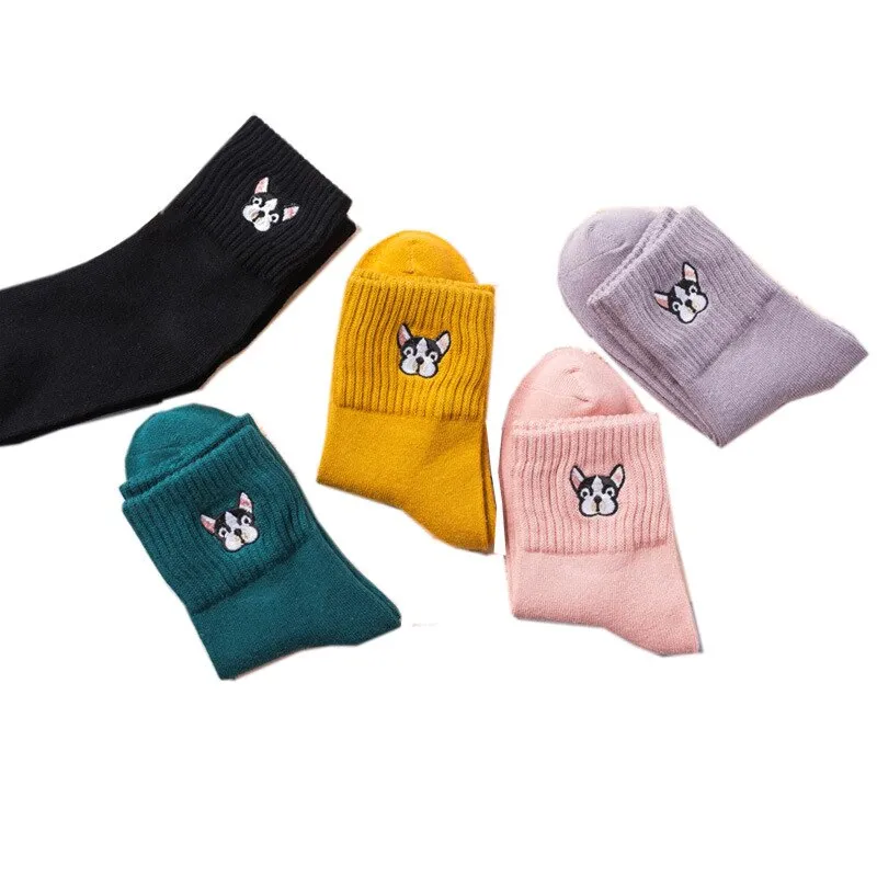 French Bulldog Embroidered Socks