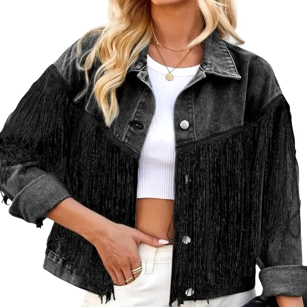 Fringe jean jacket
 for women