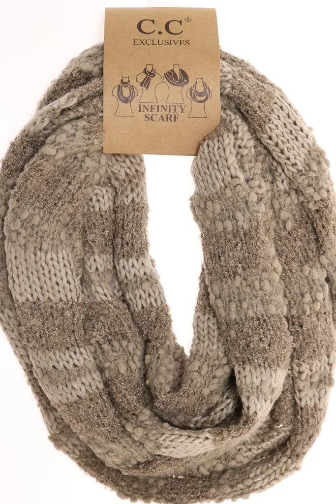 Fuzzy Lined Popcorn CC Infinity Scarf-Grey/Beige