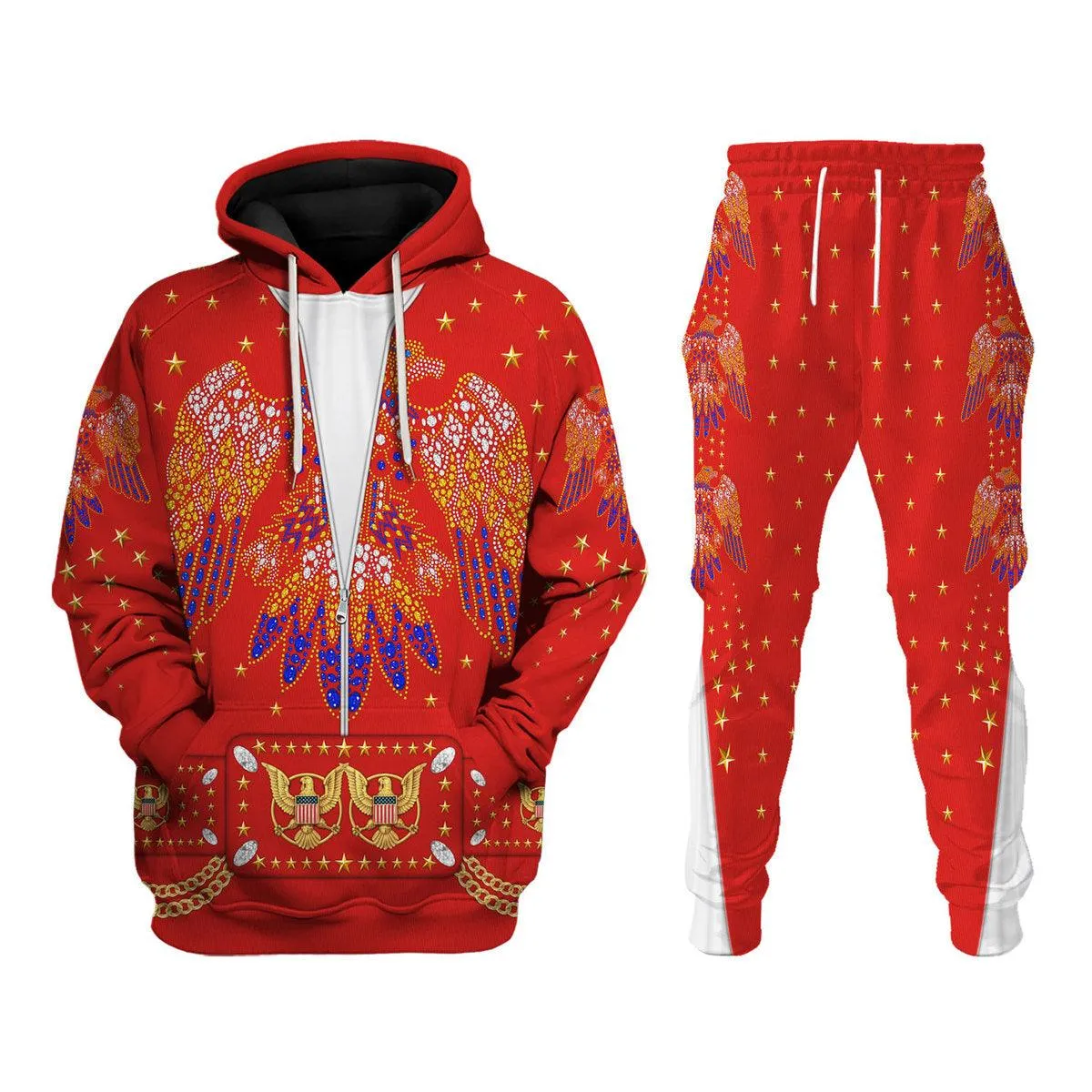 Gearhomie Elvis EAGLE Red Costume Hoodie Sweatshirt T-Shirt Sweatpants