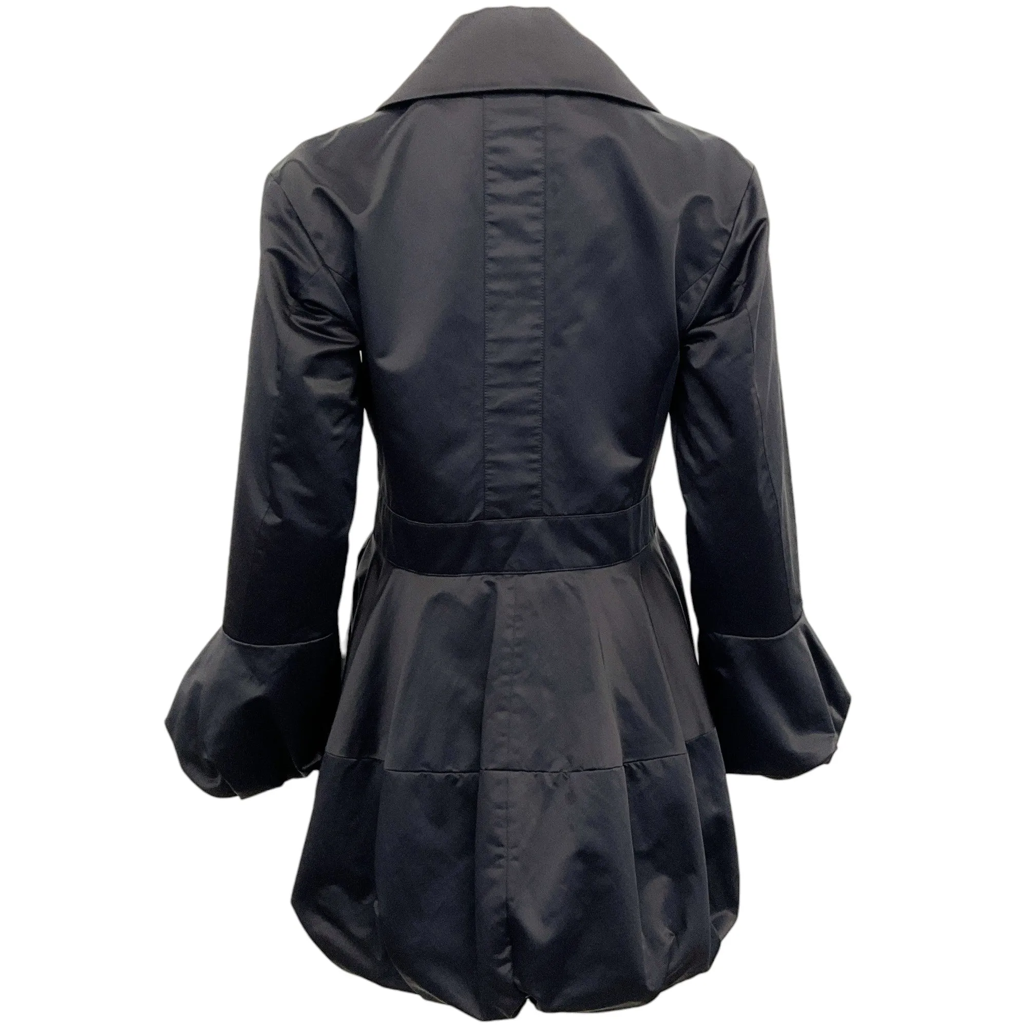 Giorgio Armani Black Satin Coat with Bubble Hem