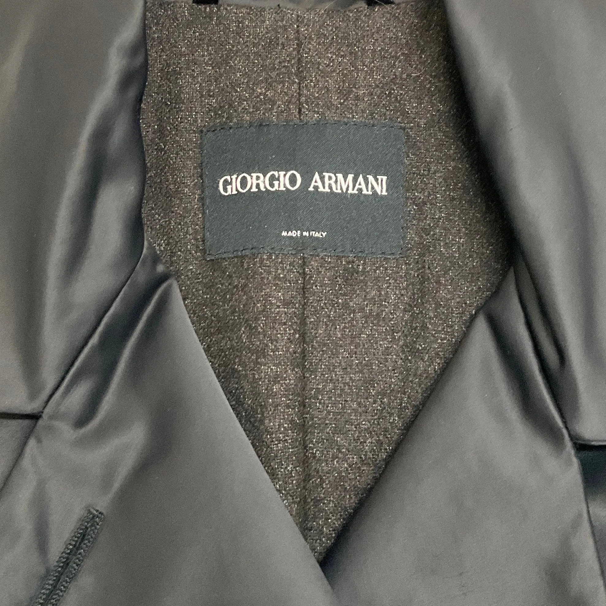 Giorgio Armani Black Satin Coat with Bubble Hem