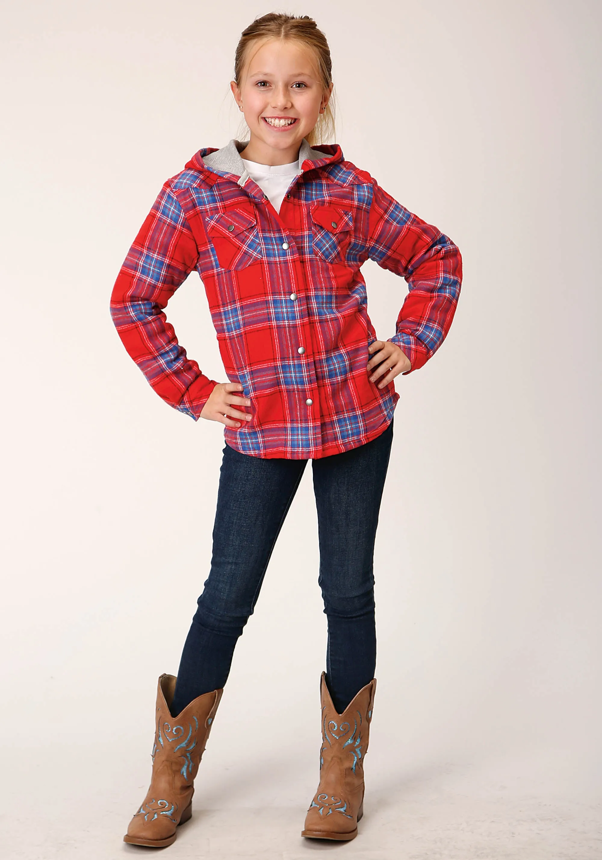 GIRLS LONG SLEEVE SNAP THERMAL LINED FLANNEL SHIRT JACKET