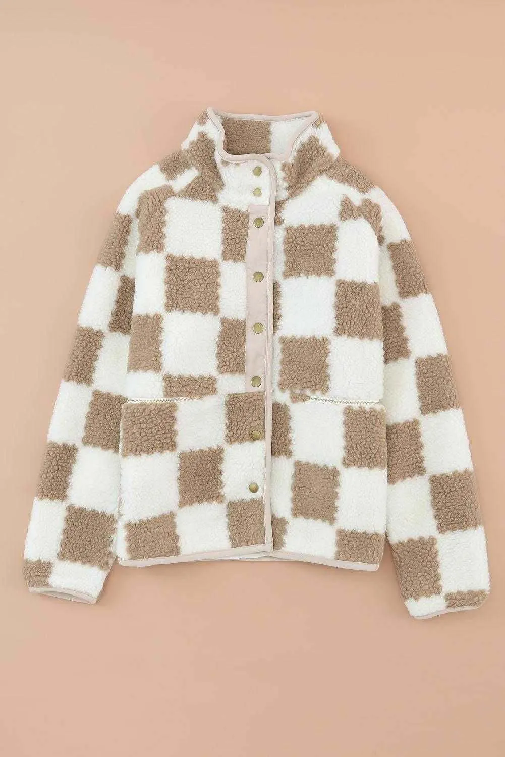 Graph Sherpa Jacket - Cozy Brown Checked Style for Winter