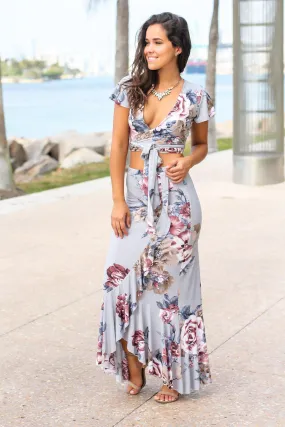 Gray Floral Two Piece Set