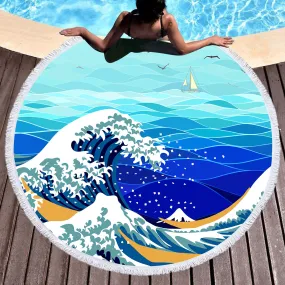 Great Wave Round Beach Towel