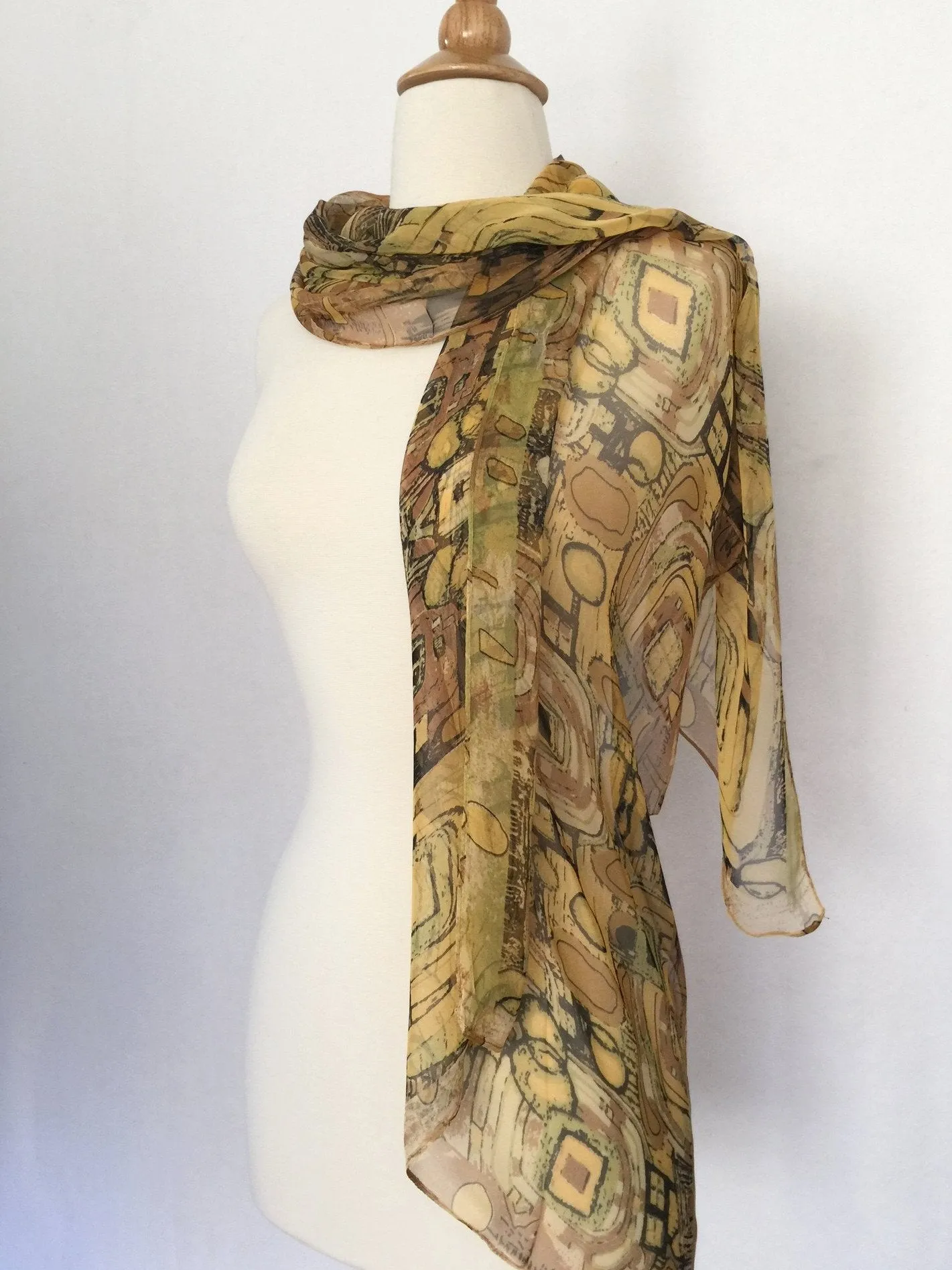 Gustav Klimt Abstract Scarf - Brown/Green/Gold