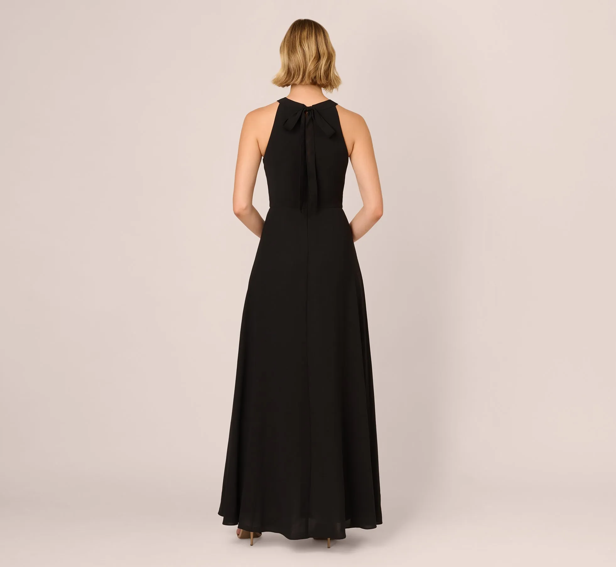 Halter Crepe Overlay Jumpsuit In Black Ivory