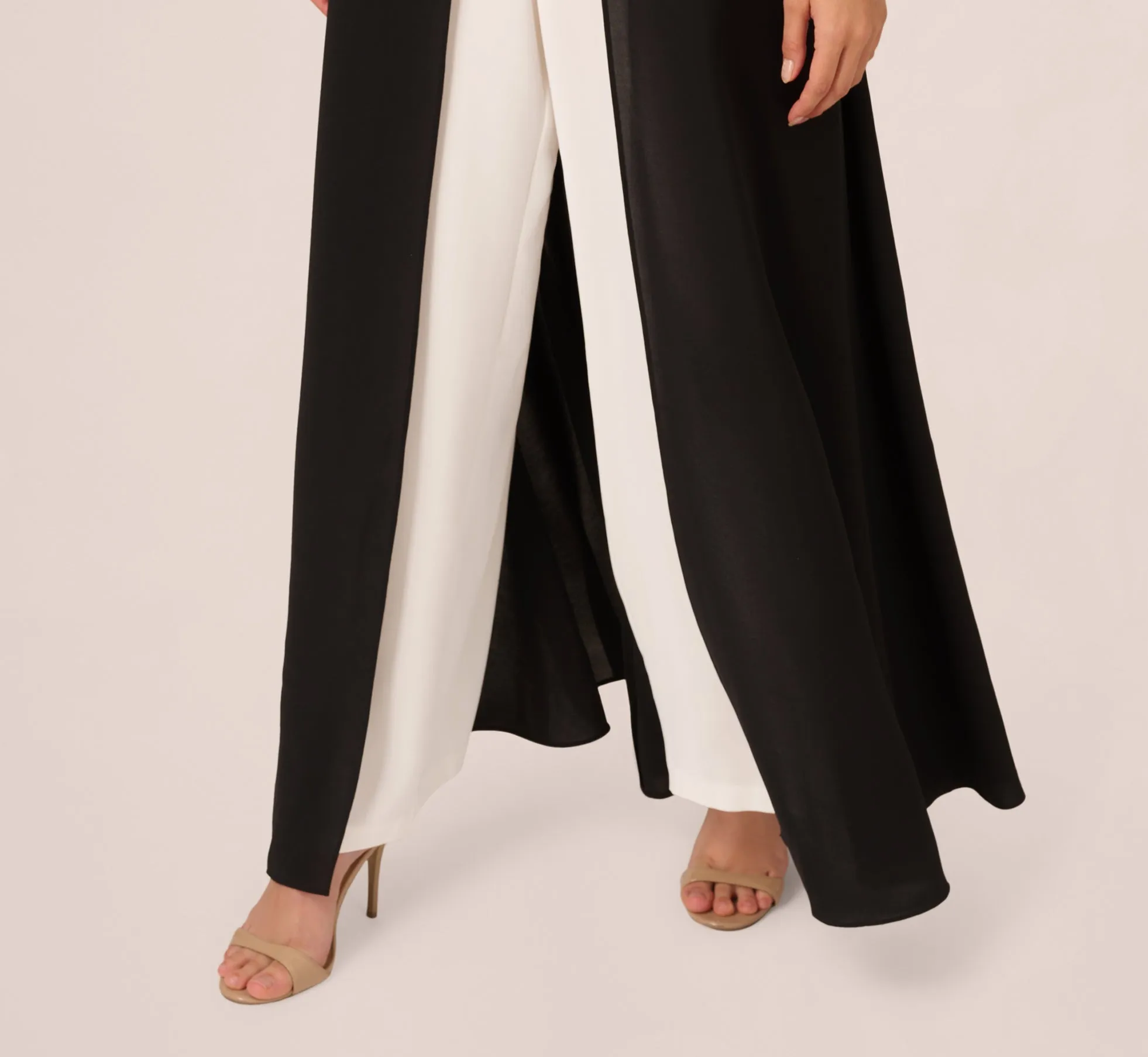 Halter Crepe Overlay Jumpsuit In Black Ivory