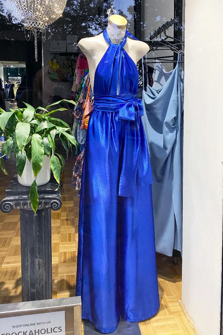 Halter Jumpsuit in Royal Satin