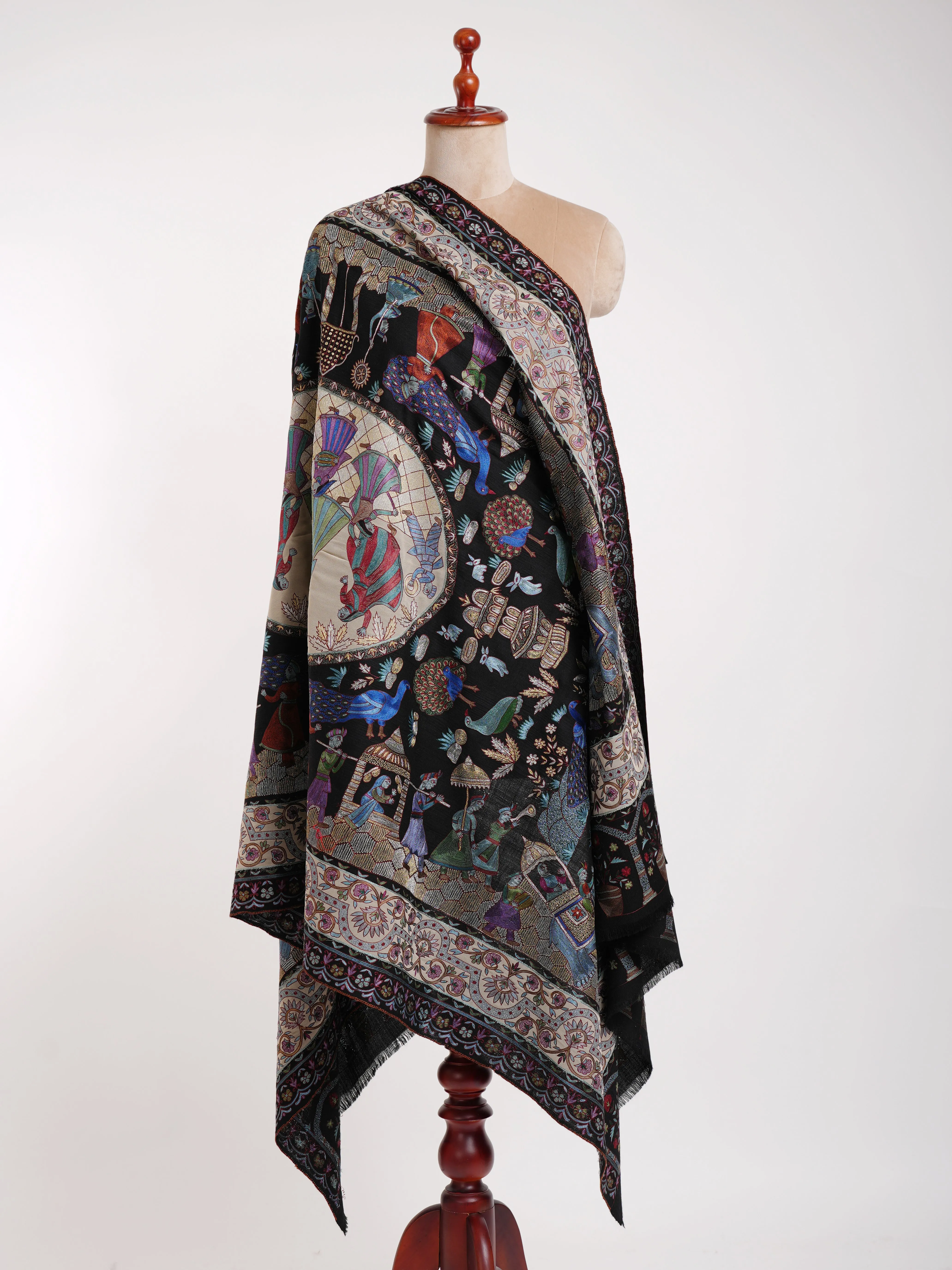 Hand Embroidered Mughal Era Indian Pashmina Shawl