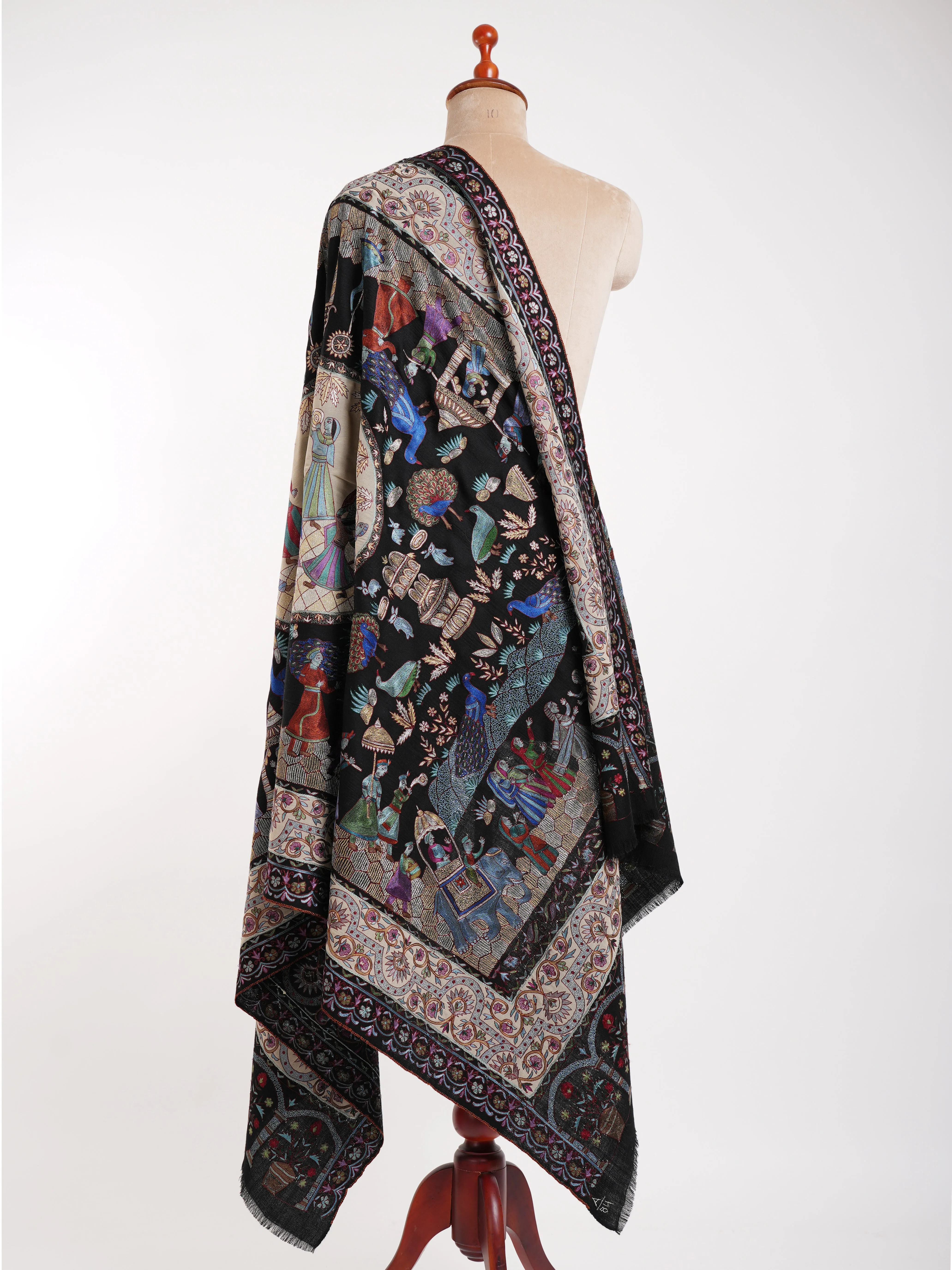 Hand Embroidered Mughal Era Indian Pashmina Shawl