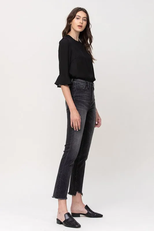 High Rise Straight Crop with Uneven Hem Details