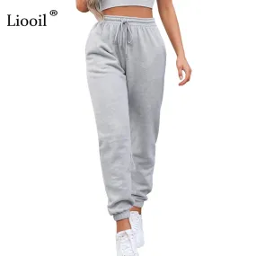 High Waist Loose Fleece Sweatpants Trousers With Pocket