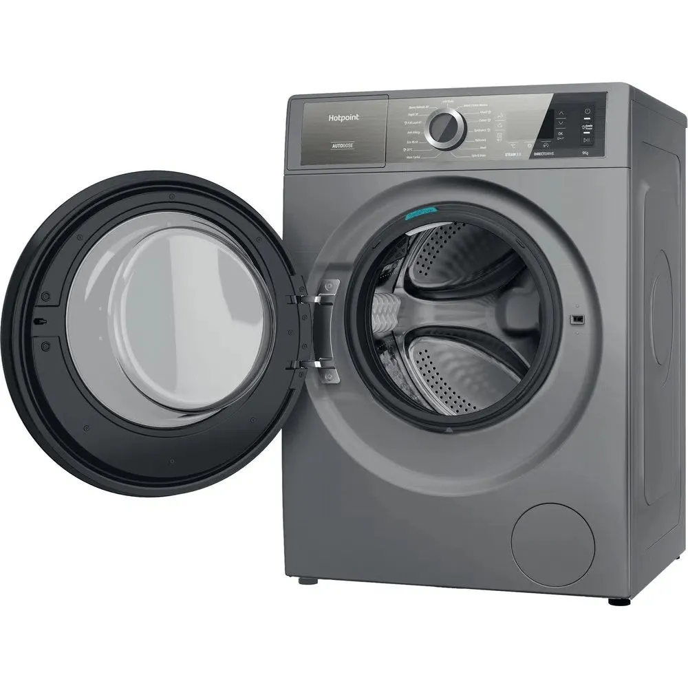 Hotpoint H8W946SBUK 9Kg Freestanding Washing Machine, 1400 rpm, 59.9cm Wide - Silver